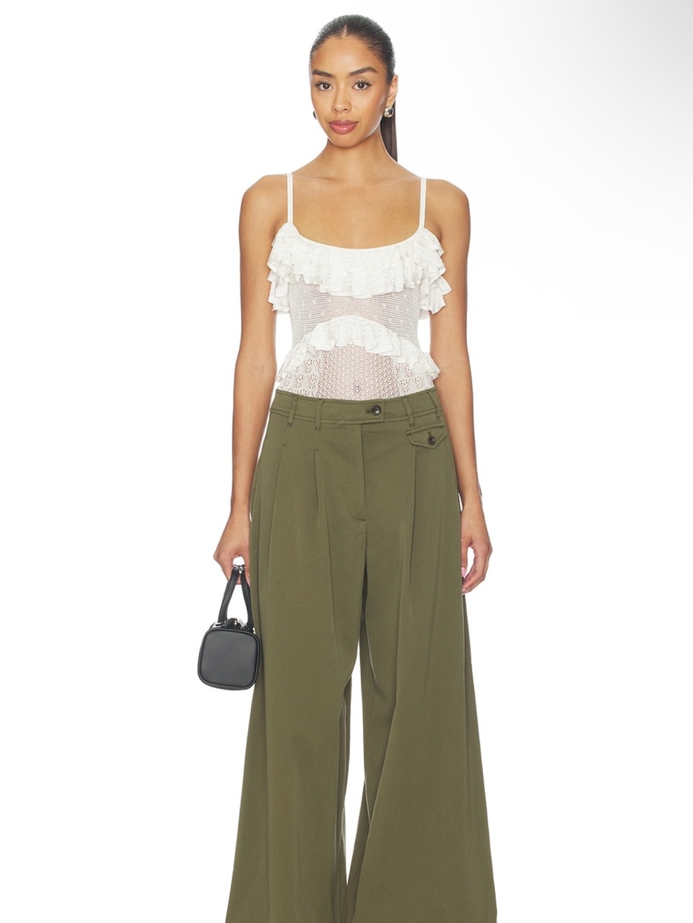 Ulla Johnson Bania Knit Bodysuit in Pearled Ivory Ruffle Pointelle Drop Needle - Picture 4 of 12